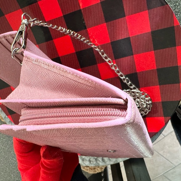BURBERRY bi-fold wallet embossed leather pink check pattern long L-shaped zipper - Picture 14 of 17